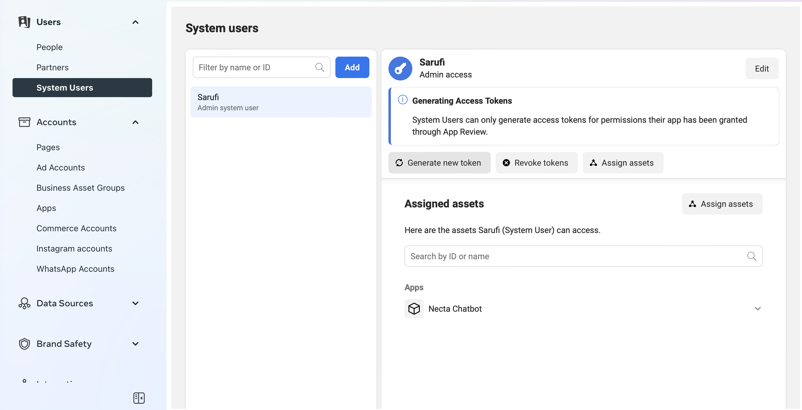 Adding permanent access token