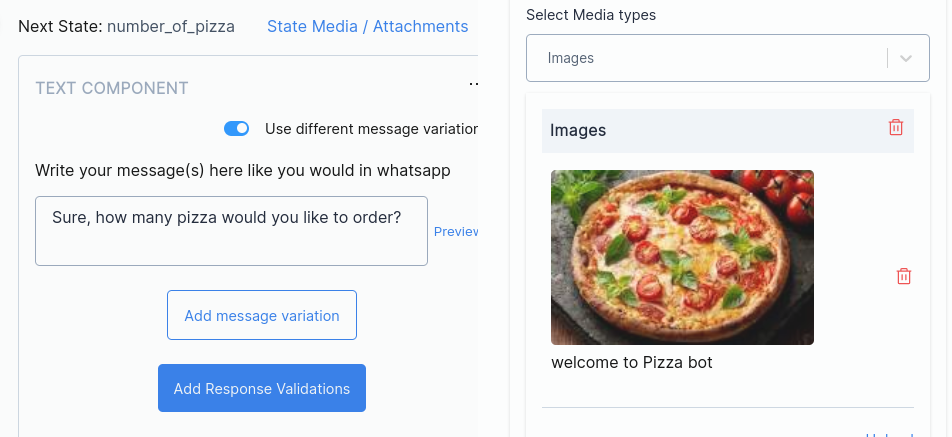 Media support(Pizza chatbot: with pizza image)