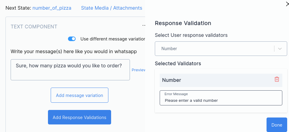 Type validation(Pizza chatbot: With number validator)
